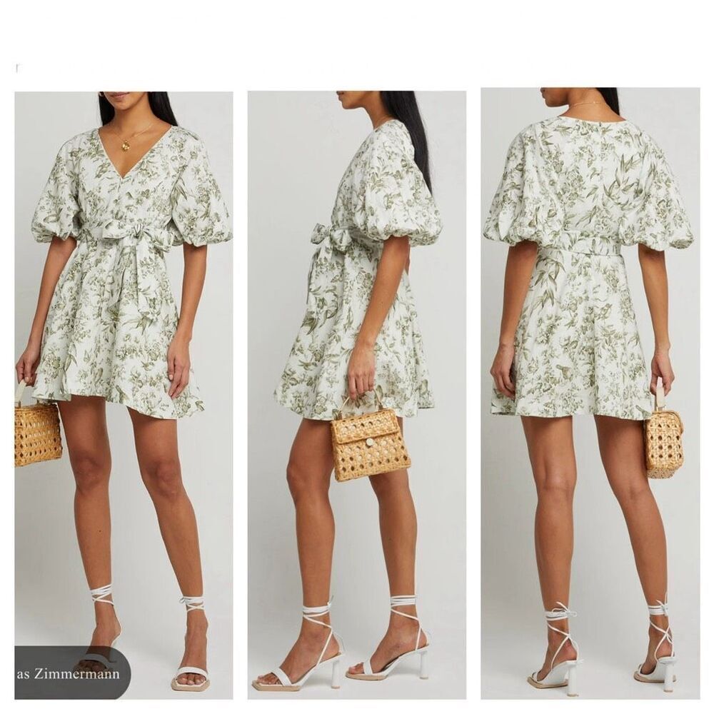 o.p.t Mika‎ floral bird print puff sleeve Dress Size M